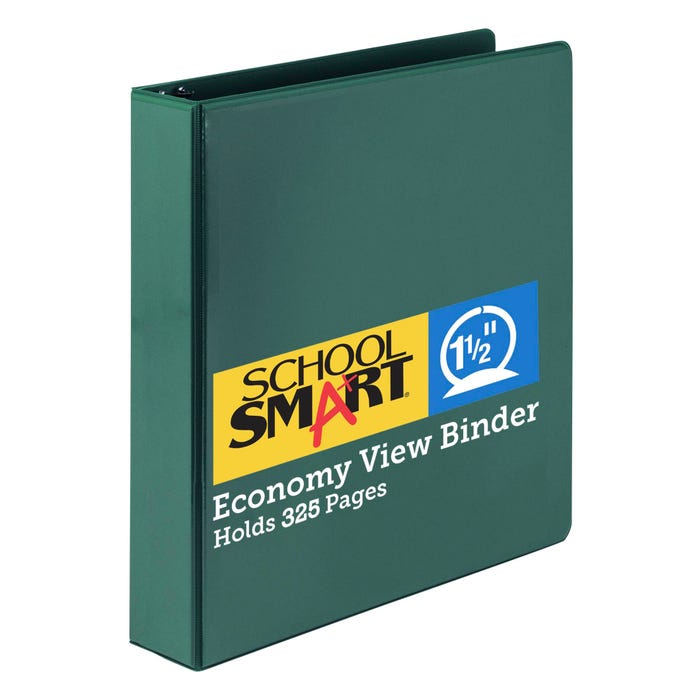 School Smart Polypropylene Round Ring View Binder, 1-1/2 Inches, Green