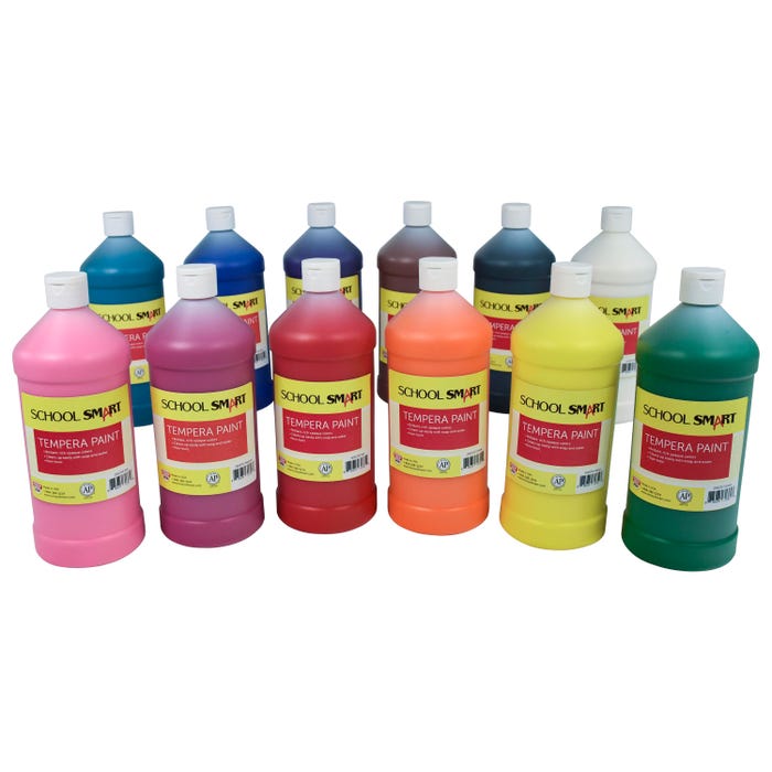 School Smart Tempera Paints, Assorted Colors, Quart Set of 12