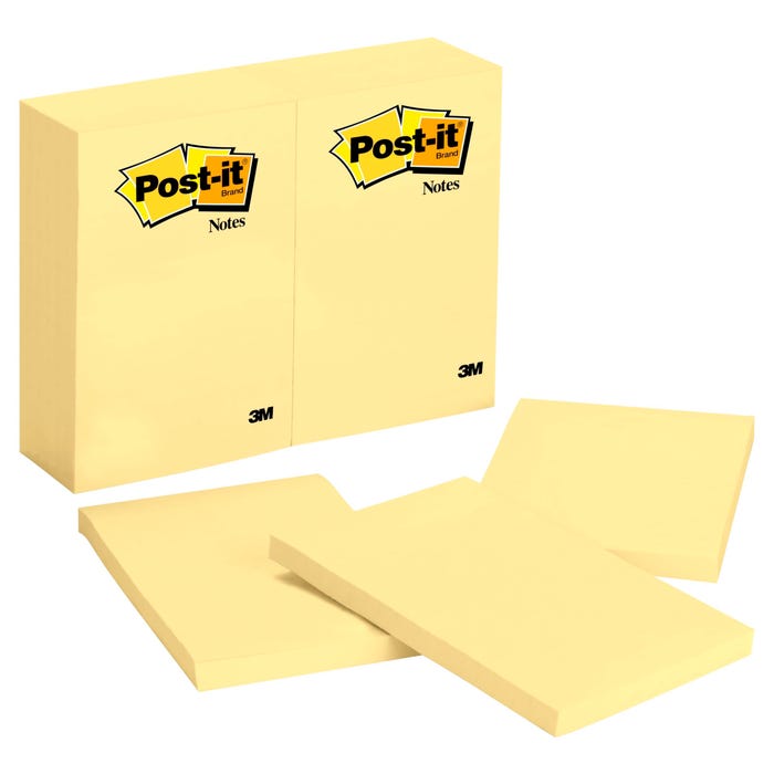 Post-it Original Plain Notes, 4 x 6 Inches, Canary Yellow, Pack of 12