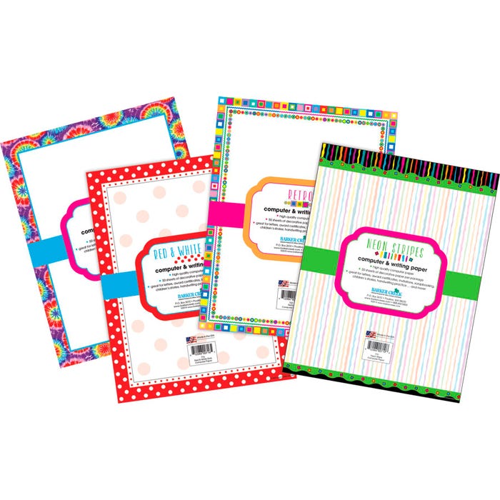 Barker Creek Designer Computer Paper Set, In The Groove, 4 Designs, 8-1/2 x 11 Inches, 200 Sheets
