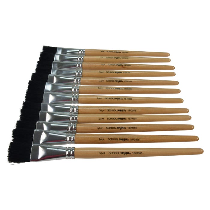 School Smart Black Bristle Paint Brushes, Short Handle, 3/4 Inch, Set of 12