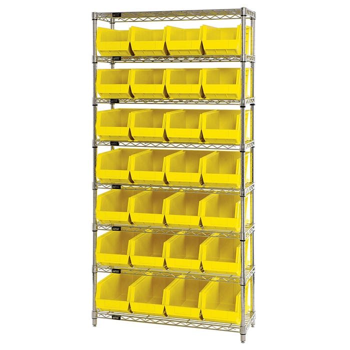 Quantum 8-Shelf Steel Storage Shelf Unit with 28 Bins, Medium, 36 x 14 x 74 Inches
