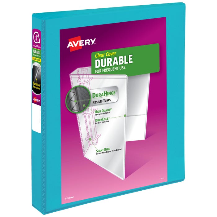 Avery Durable View Binder with Slant Ring, 1 Inch, Aqua