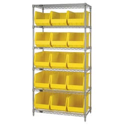 Quantum 6-Shelf Steel Storage Shelf Unit with 15 Bins, 36 x 18 x 74 Inches 4000949