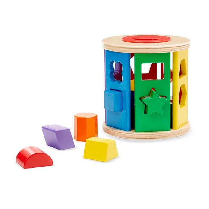 Melissa & Doug Match and Roll Wooden Shape Sorter, 12 Shapes with 1 Sorter