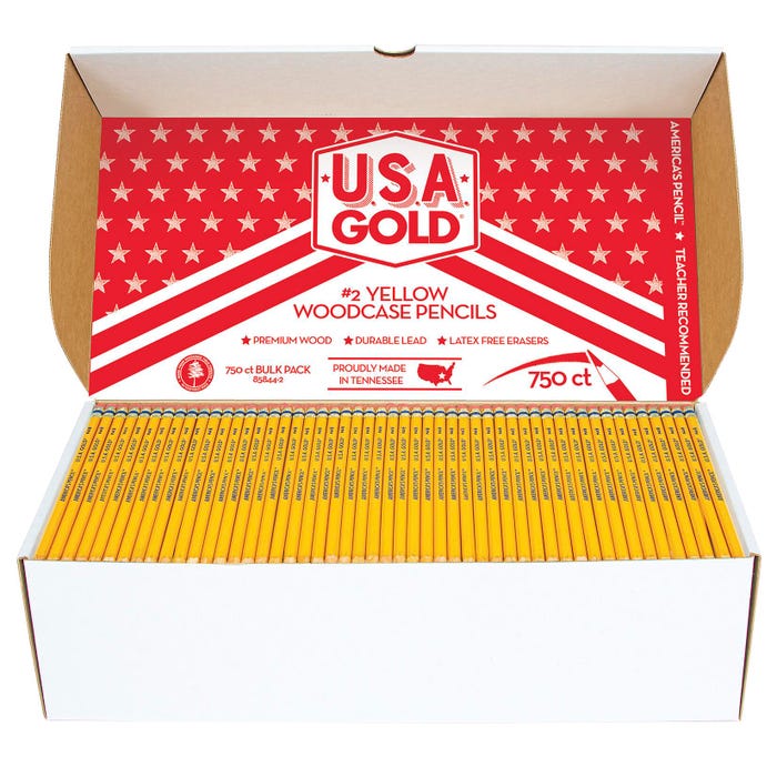 USA Gold Woodcase Pencils, No 2, Pre-Sharpened, Class Pack of 750