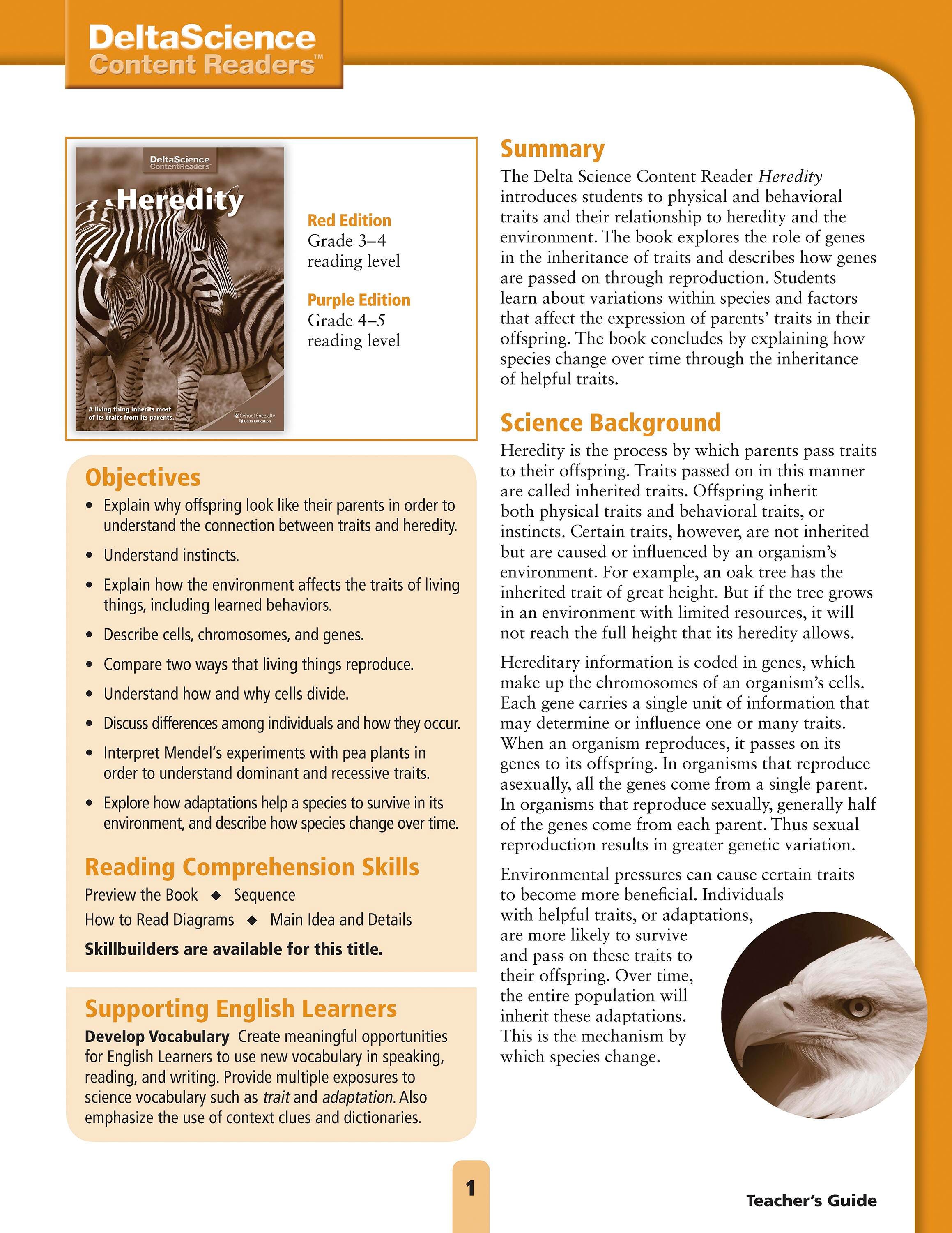 Delta Science Content Readers Heredity Red and Purple Teacher's Guide, Item Number 1278154