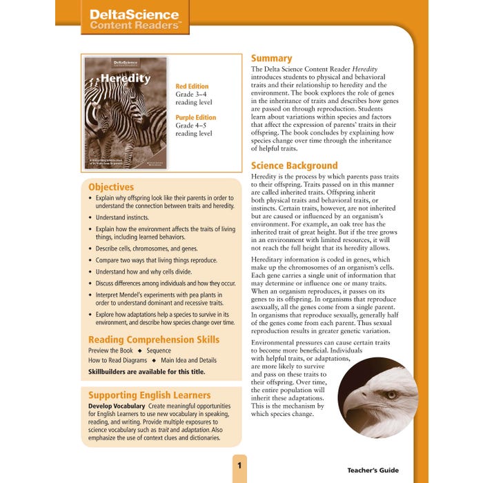 Delta Science Content Readers Heredity Red and Purple Teacher's Guide