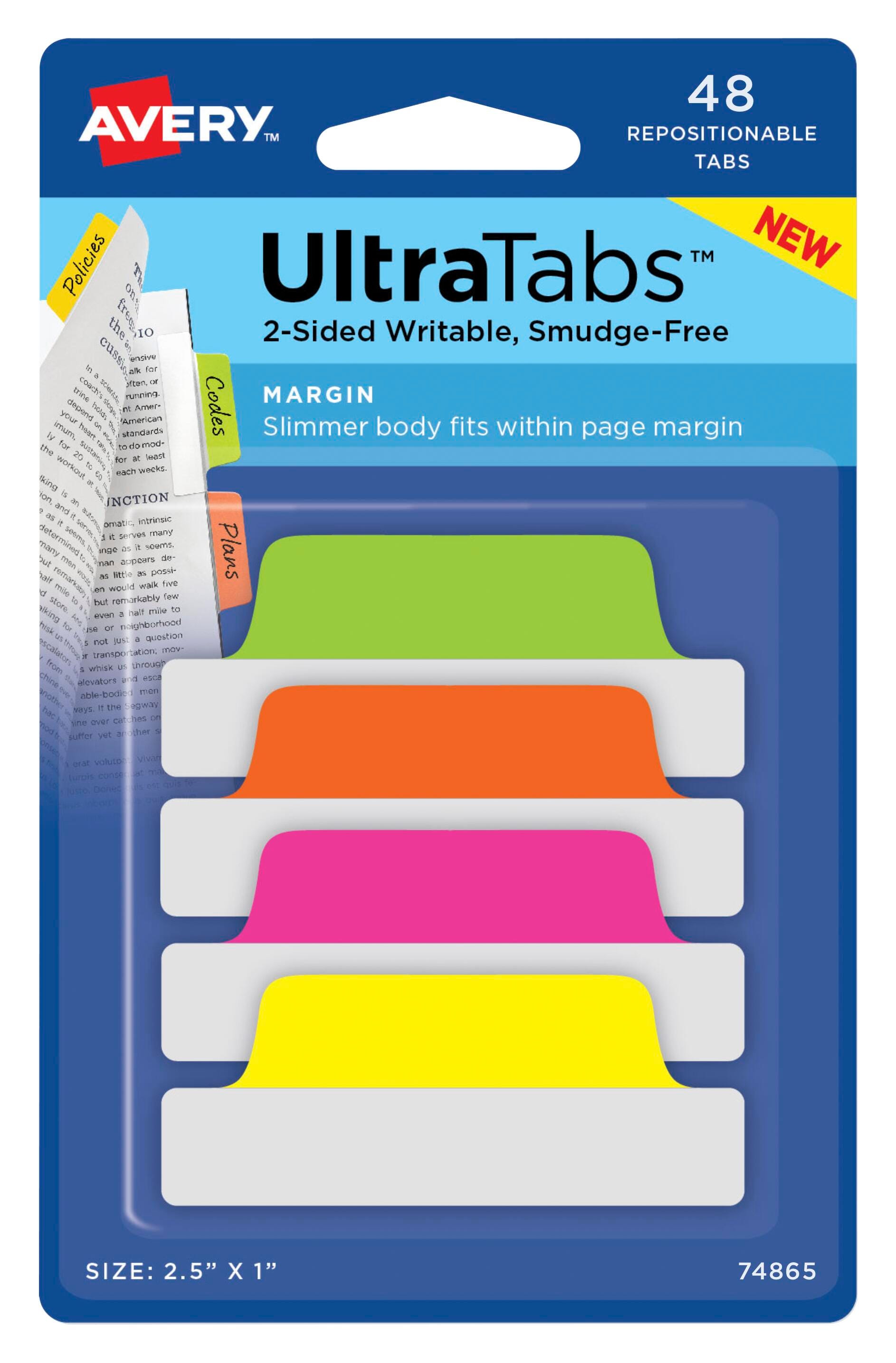 Avery Repositionable UltraTabs, 2-1/2 x 1 Inches, Assorted Neon, Pack of 48 2006219