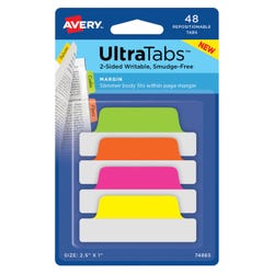 Avery Repositionable UltraTabs, 2-1/2 x 1 Inches, Assorted Neon, Pack of 48 2006219