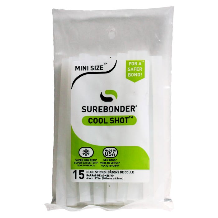 Surebonder Cool Shot Mini Glue Sticks, 4 Inches, Clear, Pack of 15