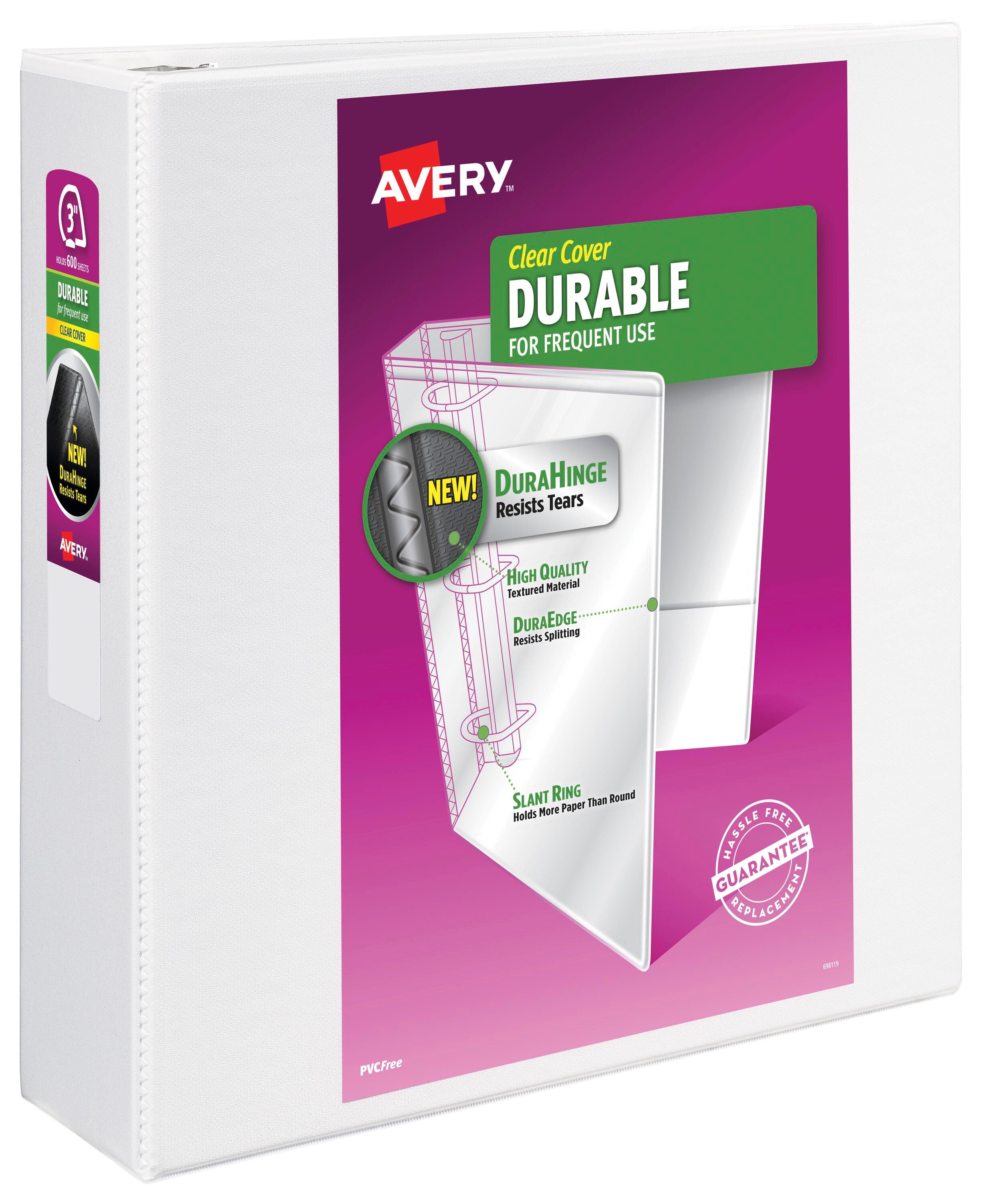 Avery Durable View Binder with Slant Ring, 3 Inch, White 1396563