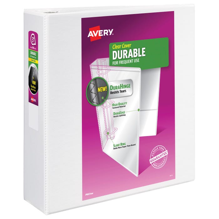 Avery Durable View Binder with Slant Ring, 3 Inch, White