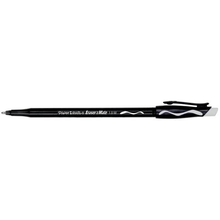 Paper Mate EraserMate Erasable Ballpoint Pen, Medium Point, 1.0 mm, Black, Pack of 12