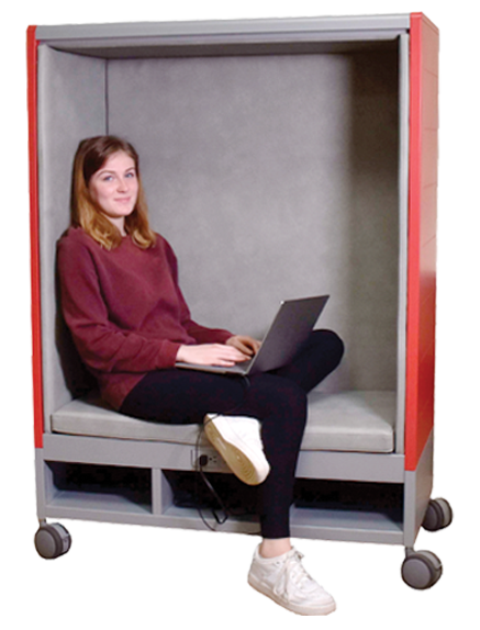 female student sitting in classroom select mini geode product for focus and privacy