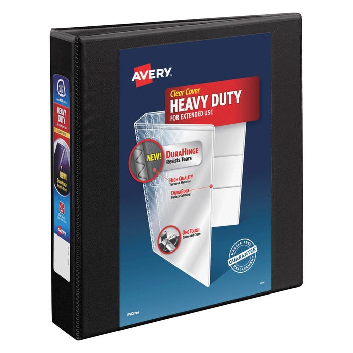 Avery DuraHinge Heavy Duty View Binder, 1-1/2 Inch, EZD Ring, Black
