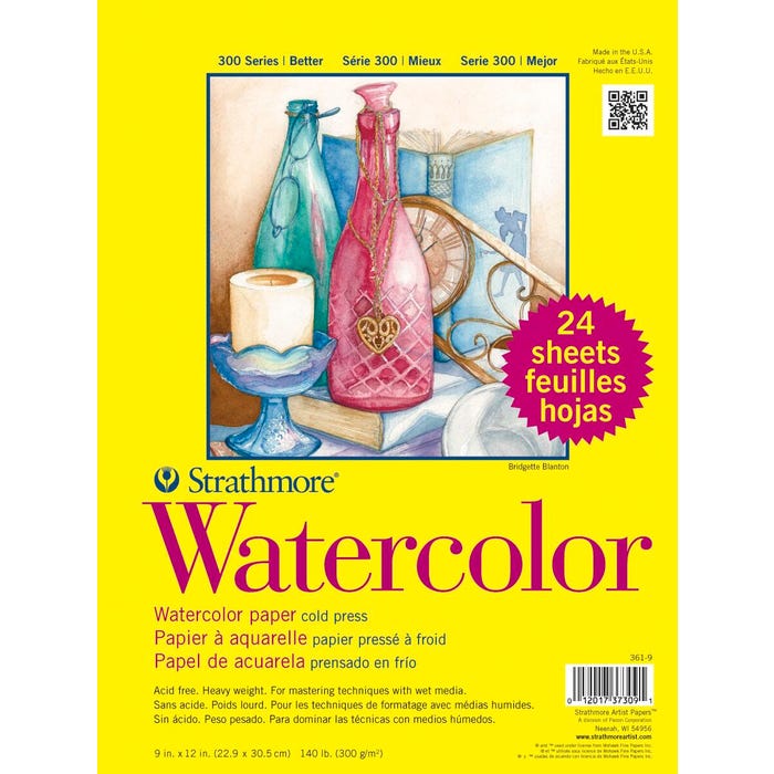 Strathmore 300 Cold Press Watercolor Paper, 9 x 12 Inches, 140 lb, 24 Sheets