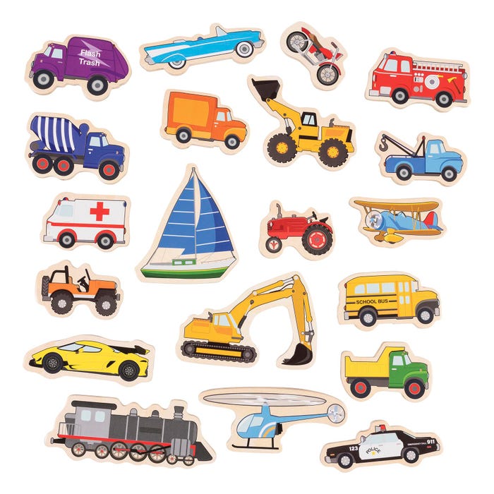 Spark & Wow Transport Wooden Magnets, 20 Pieces