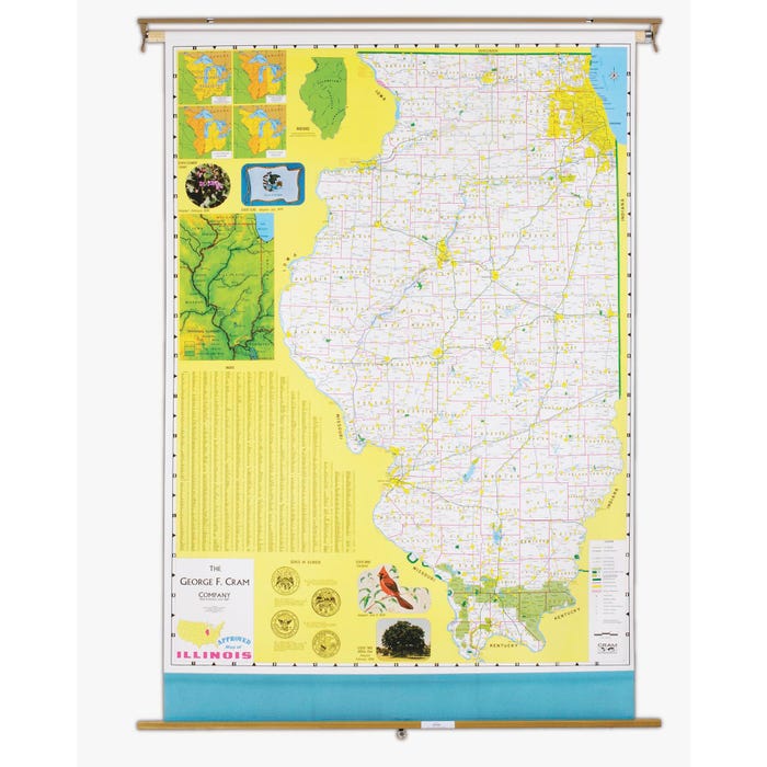 Nystrom Illinois Pull Down Roller Classroom Map, 51 x 68 Inches