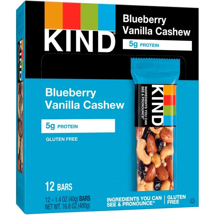 KIND Blueberry Vanilla Cashew Bars, 1.4 Ounce, Box of 12