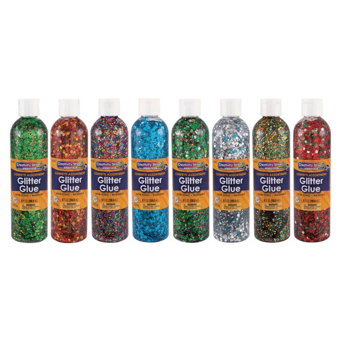 Creativity Street Glitter Chip Glue, 8 Ounces, Assorted Colors, Set of 8