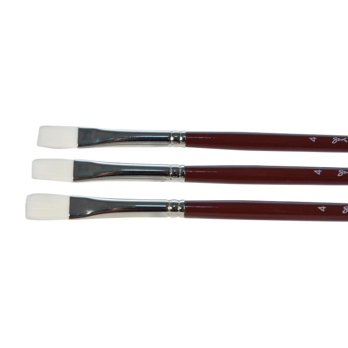 Sax Optimum White Synthetic Taklon Paint Brushes, Flat Type, Long Handle, Size 4, Set of 3