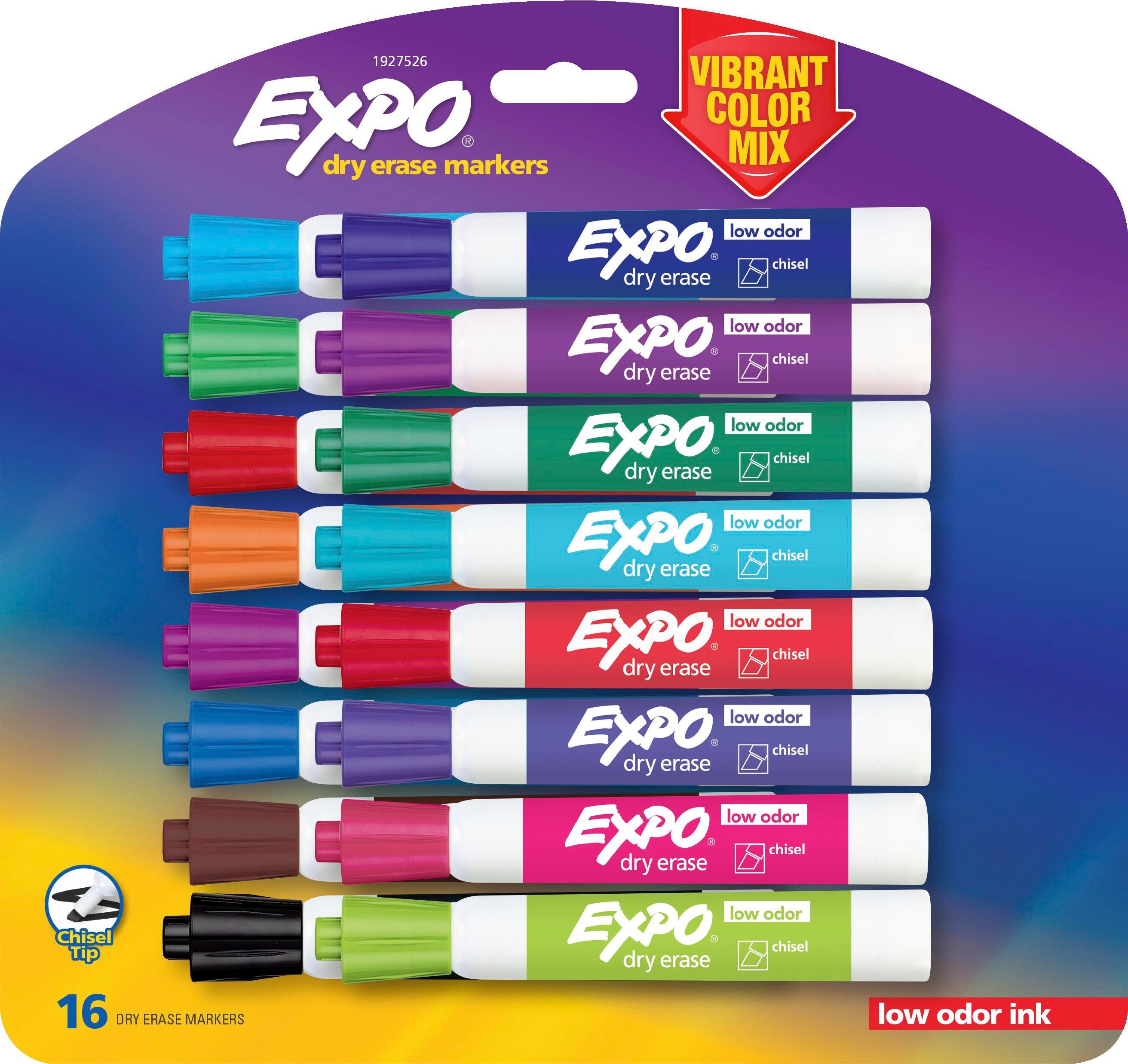 EXPO Low Odor Dry Erase Markers, Chisel Tip, Assorted Vibrant Colors, Pack of 16 1534837