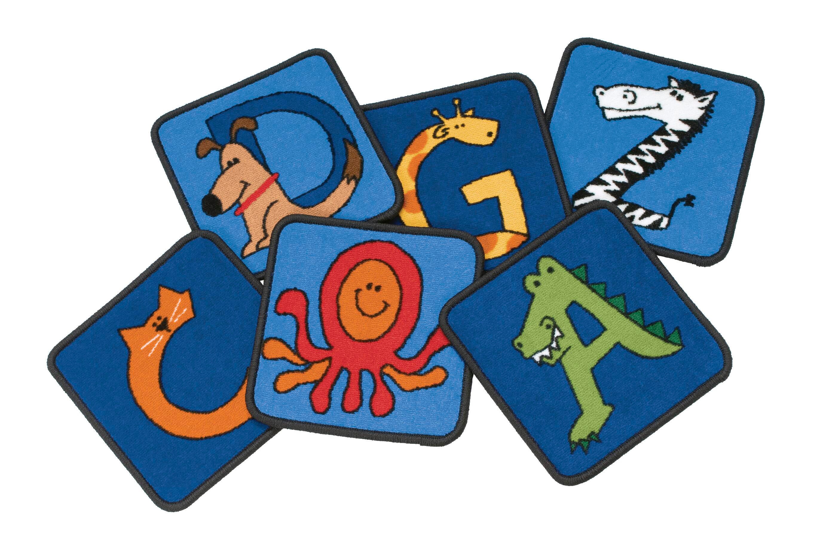 Carpets for Kids KID$Value PLUS A to Z Animals Seating Squares Carpet, 12 x 12 Inches, Set of 26, Multicolored 679214
