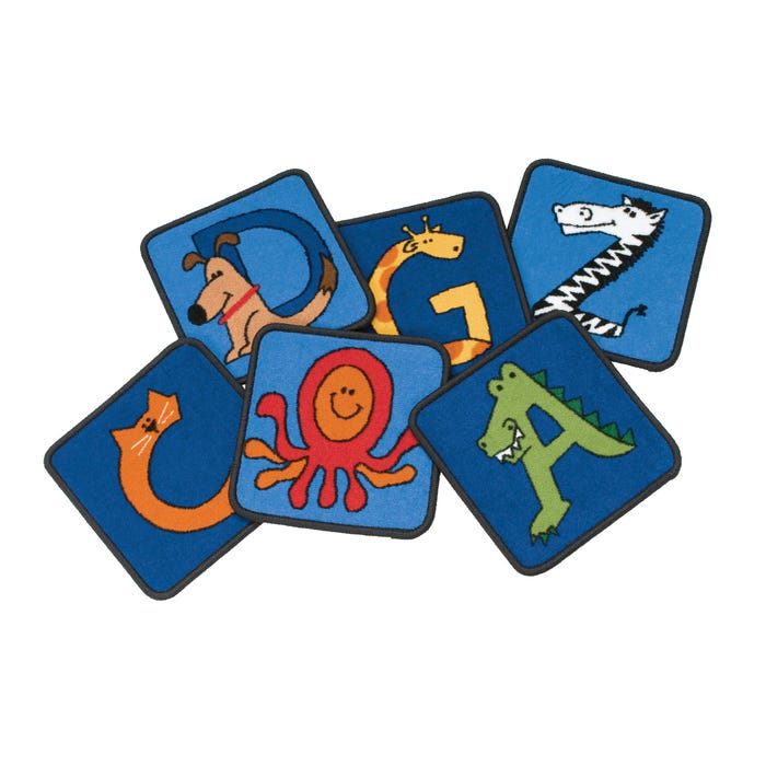 Carpets for Kids KID$Value PLUS A to Z Animals Seating Squares Carpet, 12 x 12 Inches, Set of 26, Multicolored