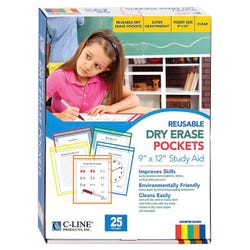 C-Line Dry Erase Reusable Pockets, Assorted Colors, 9 x 12 Inches, Pack of 25, Item Number 1437849