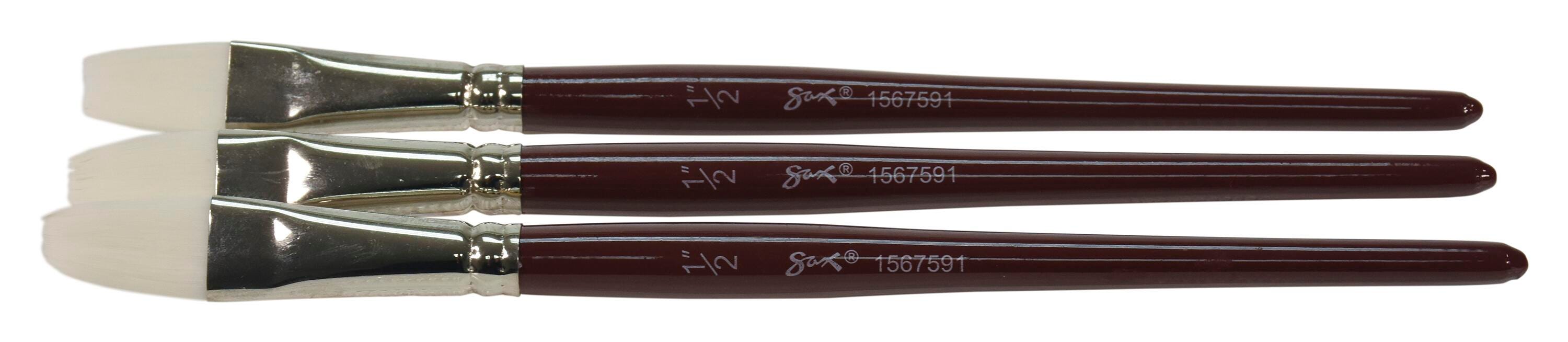 Sax Optimum White Synthetic Taklon Paint Brushes Short, Flat, 1/2 Inch, Set of 3 1567591