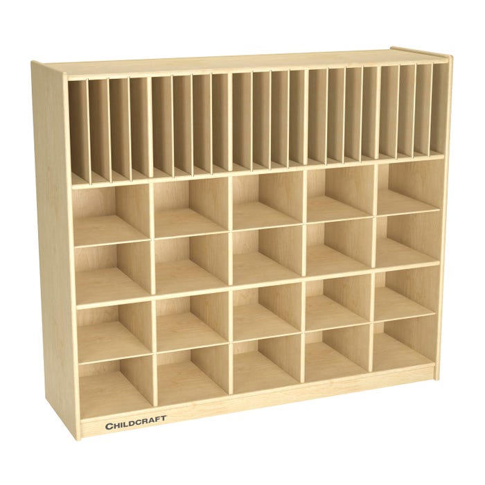Childcraft Mobile Tray and Folder Cubby Storage Unit, Wooden, 47-3/4 x 14-1/4 x 42 Inches