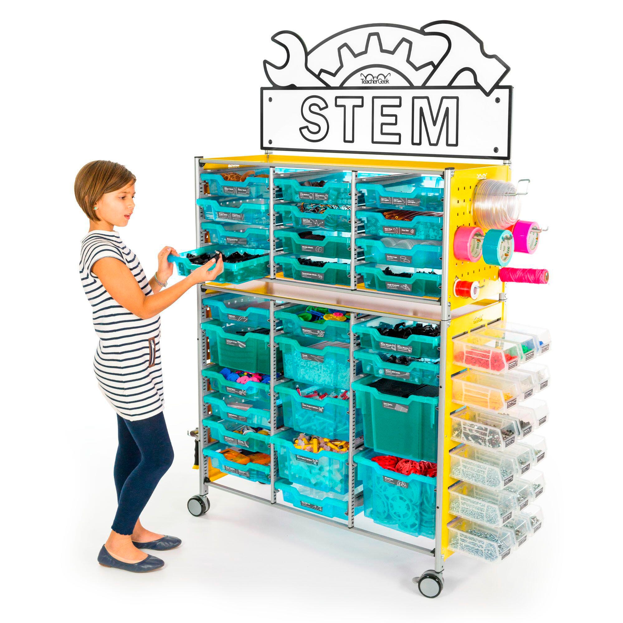 TeacherGeek Ultimate STEAM Maker Activity Cart, Kiwi with STEM Sign, Item Number 2021419