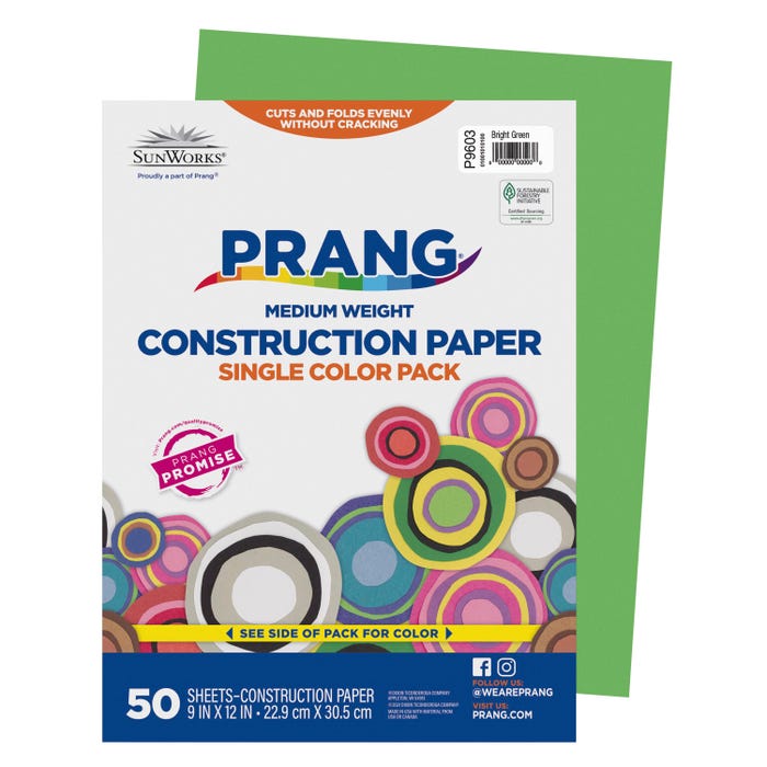 Prang Medium Weight Construction Paper, 9 x 12 Inches, Bright Green, Pack of 50