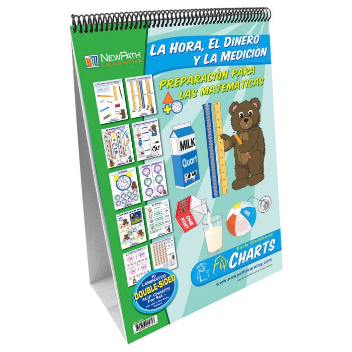 NewPath Learning Spanish Time, Measurement & Money Flip Chart Set, Grades PreK to 2