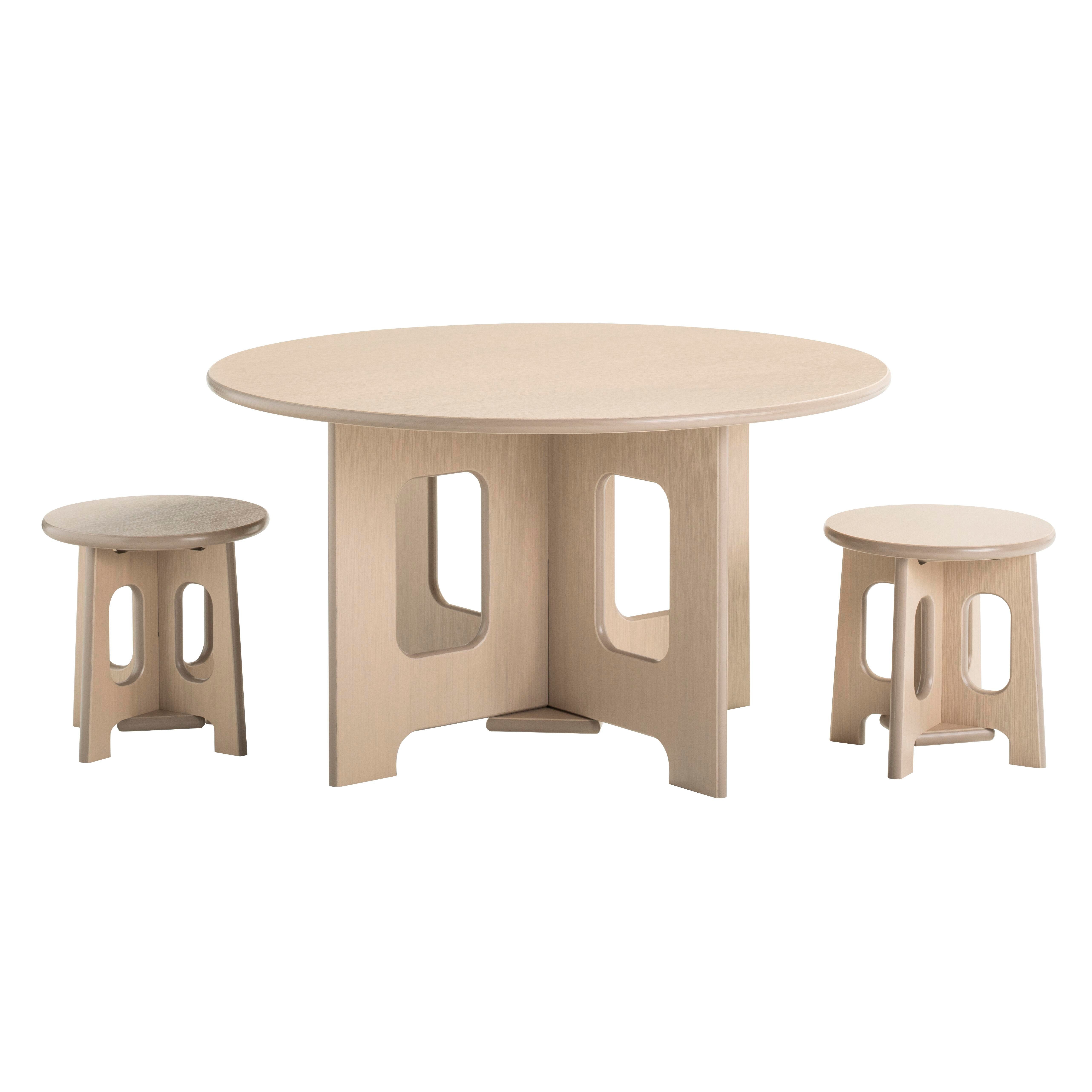 Childcraft Out2Grow Outdoor Oak Poly Table and Stool Set, 36 Round x 20 Inches, 2 12-Inch Stools 2162202