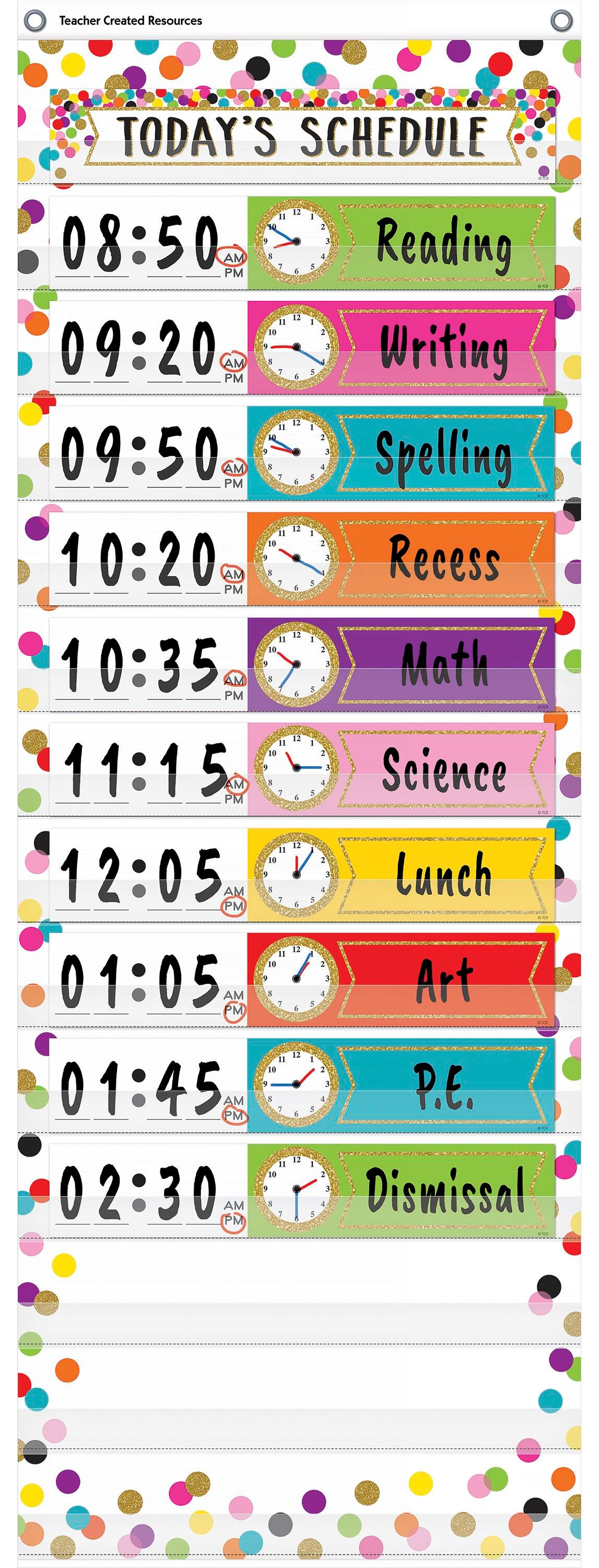 Teacher Created Resources Confetti 14 Pocket Daily Schedule Pocket Chart, Item Number 2021021