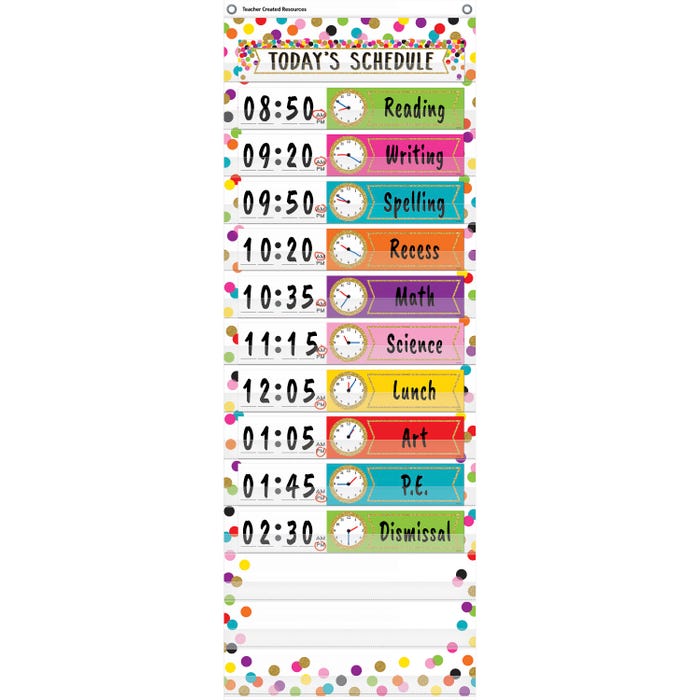 Teacher Created Resources Confetti 14 Pocket Daily Schedule Pocket Chart, 13 x 34 Inches