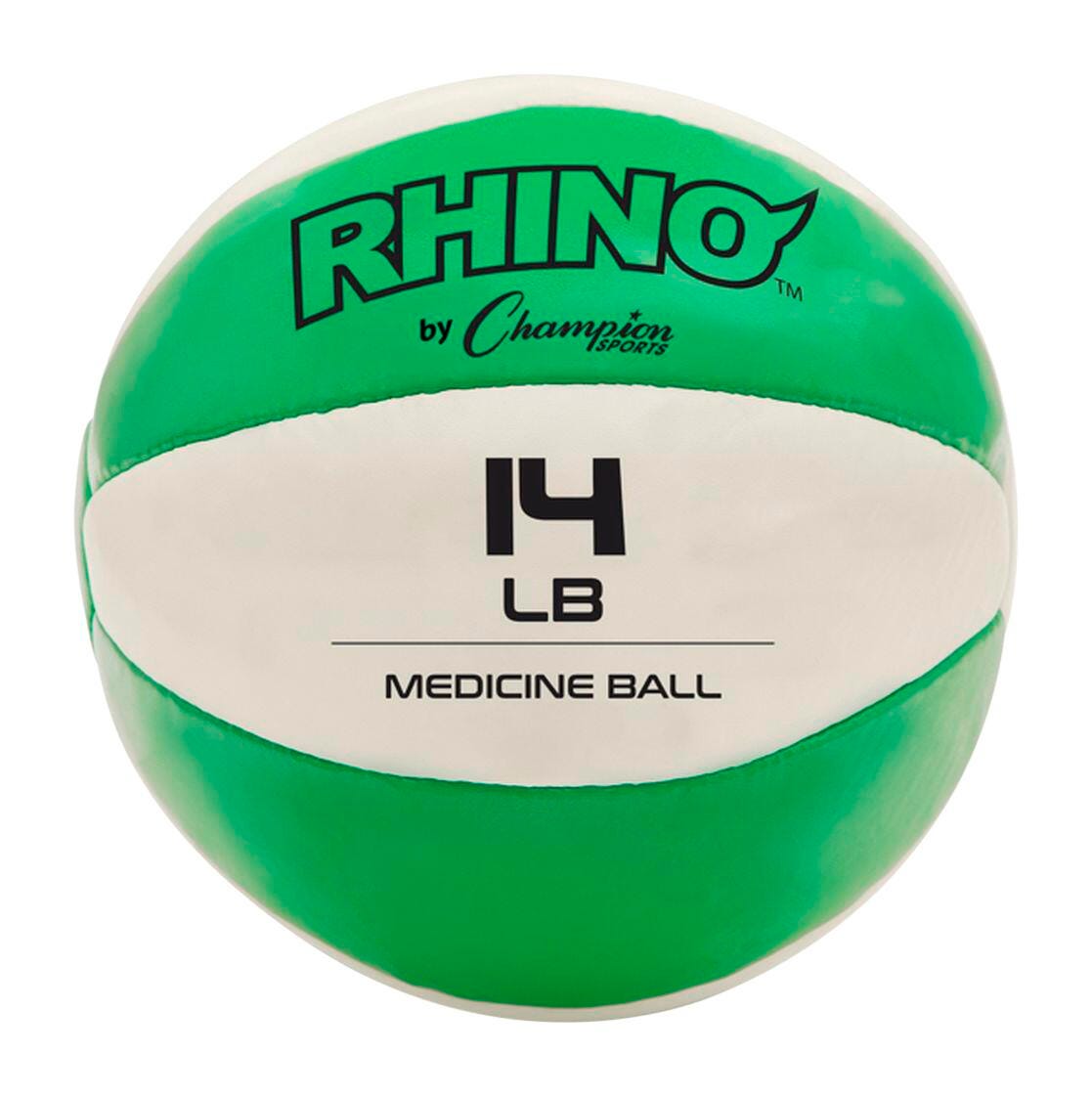 Champion Sports Rhino Leather Medicine Ball, 14 Pounds, Green/White, Item Number 2096702