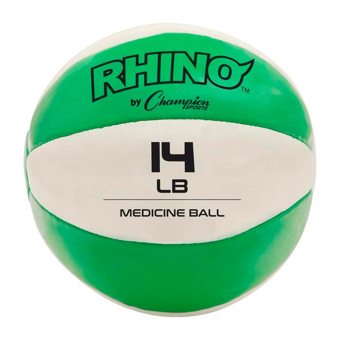 Champion Sports Rhino Leather Medicine Ball, 14 Pounds, Green/White