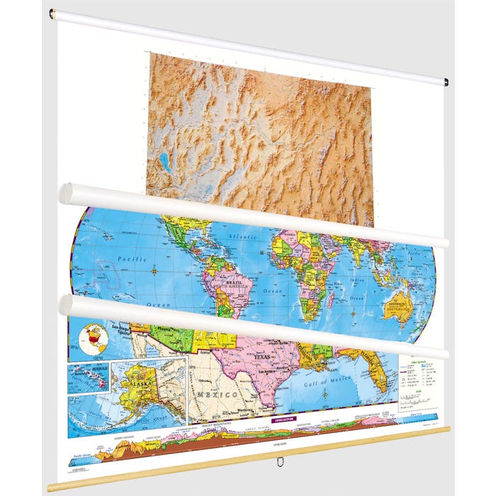 Social Studies NEVADA/U.S./WORLD MAP COMBO, Markable, Erasable, Grades 4-12