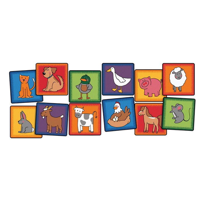 Carpets for Kids KID$Value PLUS Farm Animals Carpet Squares, 16 x 16 Inches, Set of 12, Multicolored