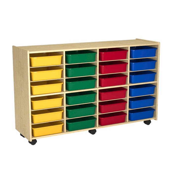 Childcraft Mobile Cubby Storage Unit, 24 Flat Assorted Color Trays, 47-3/4 x 14-1/4 x 30 Inches