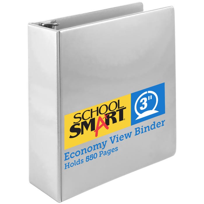 School Smart D Ring View Binder, Polypropylene, 3 Inches, White 2006495