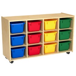 Image for Childcraft Mobile Cubby Unit with Locking Casters, 12 Primary-Color Bins, 38-5/16 x 14-1/4 x 24 Inches from School Specialty