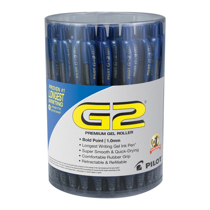 Pilot G2 Premium Retractable Gel Ink Pens, Bold Point, Blue Ink, Pack of 36