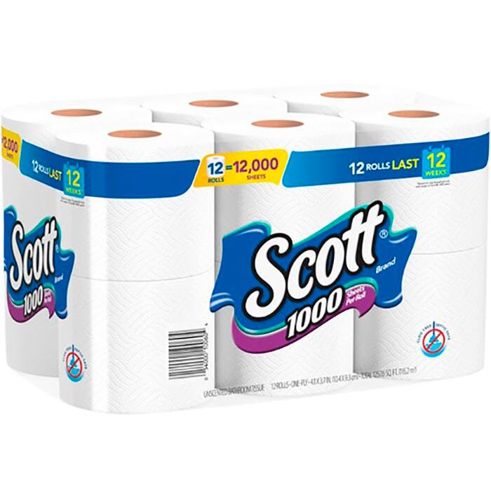 Scott 1000 1-Ply Toilet Paper, Pack of 12