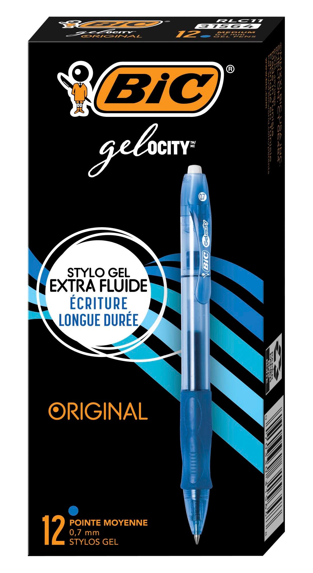 BIC Gel-ocity Retractable Gel Pens, 0.7mm, Medium Point, Blue, Pack of 12 087116