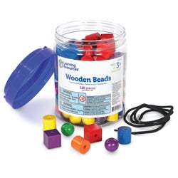 Learning Resources Wooden Beads in a Bucket, Assorted Shapes and Colors 1391166