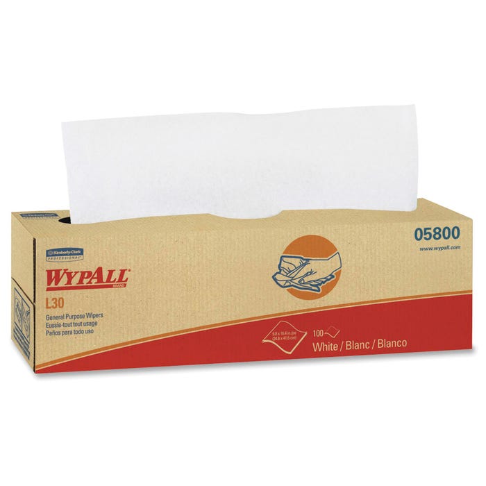 WYPALL L30 Light Duty Wipes, 16-3/8 x 9-3/4 Inches, White, Case of 8